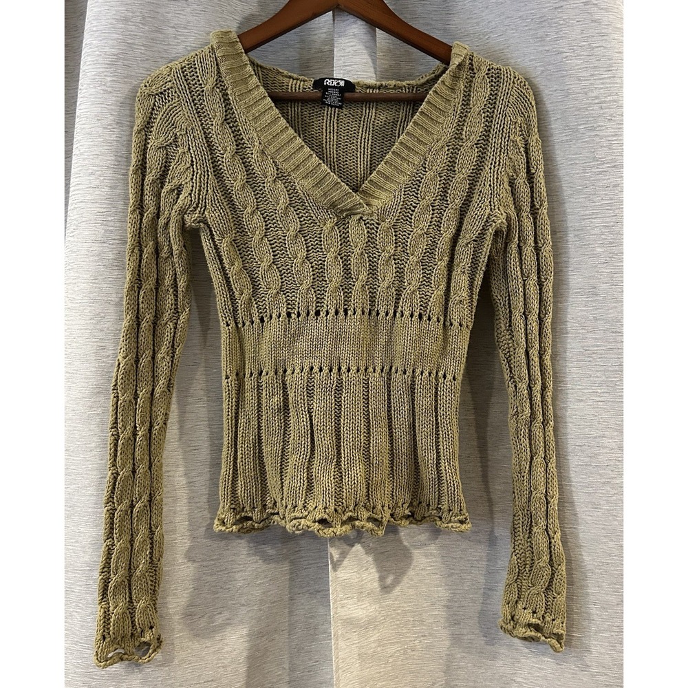 Vintage Y2K Women's Medium Crochet Open Knit Sweater Hooded Festival